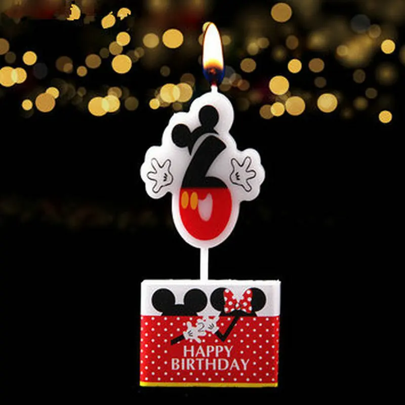 Mickey 6 1 шт. свечи в виде Микки Мауса, юбилейный торт, цифры, От 0 до 9 лет, с днем рождения, Мультяшные свечи, плавающие свечи, вечерние украшения - Цвет: Mickey 6