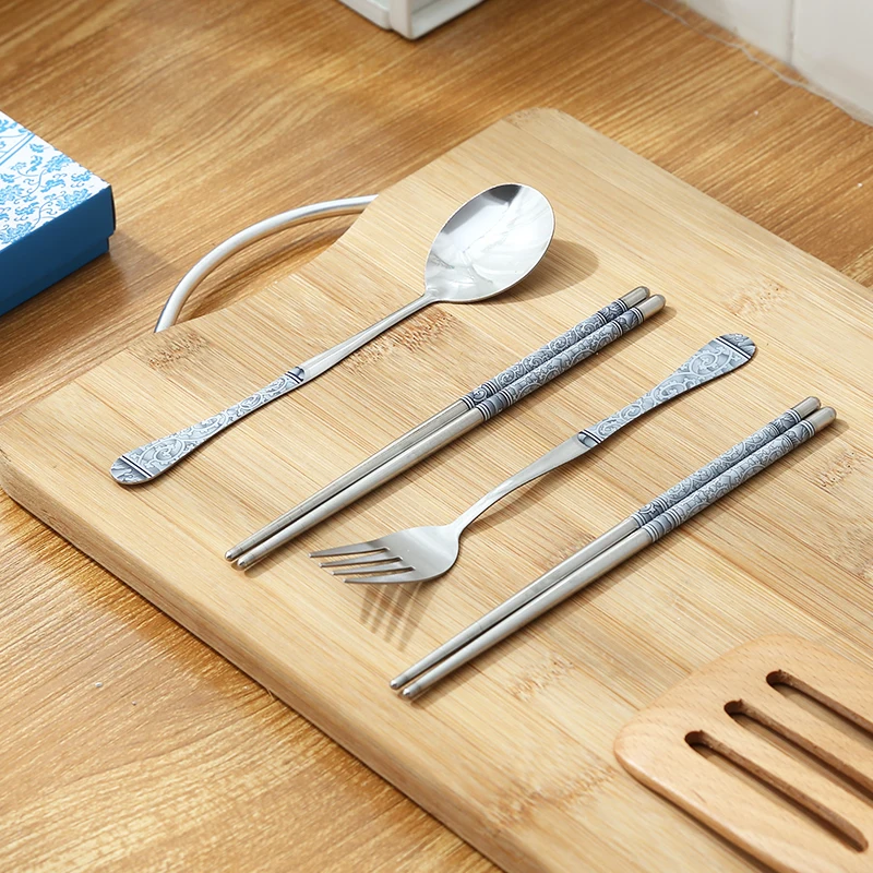 Японский 3 шт нержавеющей стали портативная ложка палочки вилка набор столовых