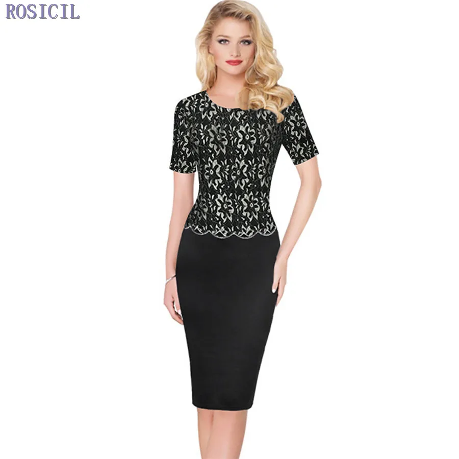 Rosicil Для женщин летнее платье 2017 Bodycon Карандаш Платья для короткий рукав Chocker