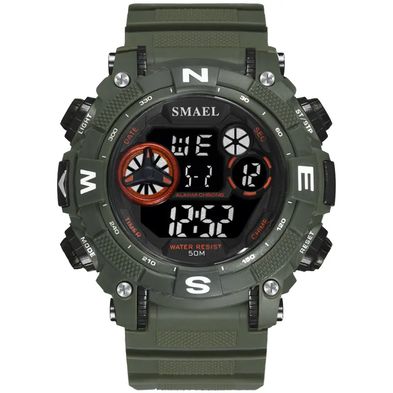 Цифровые наручные часы спортивные водонепроницаемые SMAEL часы S Shock Montre мужские военные часы Топ бренд 1317 мужские часы цифровой светодиодный - Цвет: Army Green