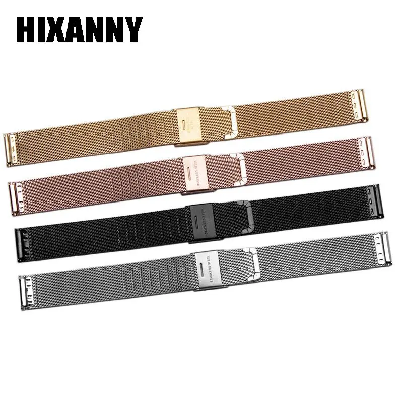 HIXANNY 16 18 20 22mm Black Silver Gold Rose ultra-thin Stainless Steel milan Mesh Strap Bracelets Watch Band | Электроника
