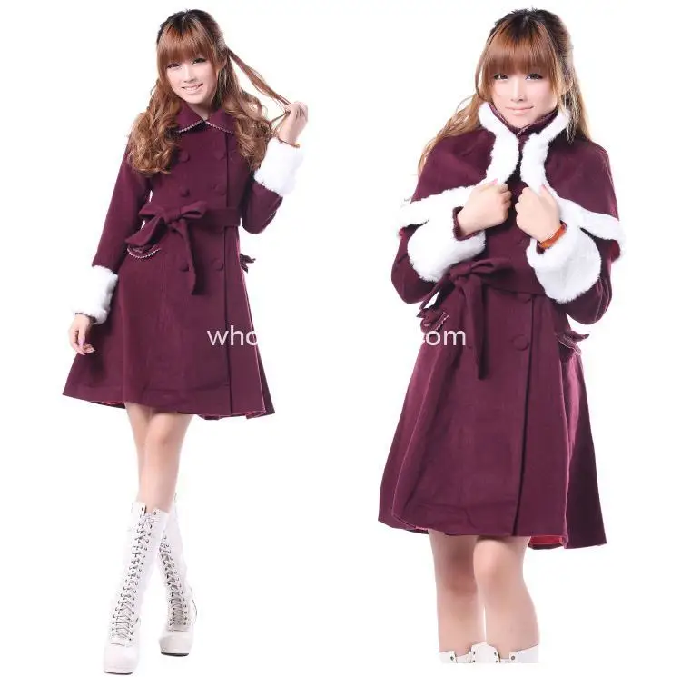Custom Made Japan Cheap Cute Burgundy Wool Sweet Winter Coat Girls Coats Brand Long | Женская одежда