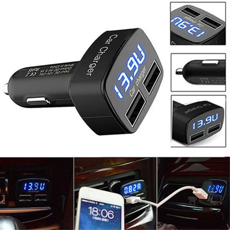Автомобильное зарядное устройство 4 в 1 с двумя USB портами и светодиодный ным