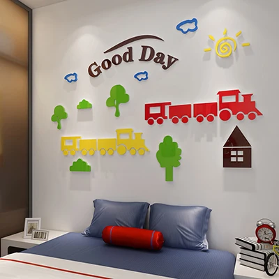 Happy Train Acrylic-dimensional wall stickers Cartoon children's room bedroom wall decoration Train decorative patterns