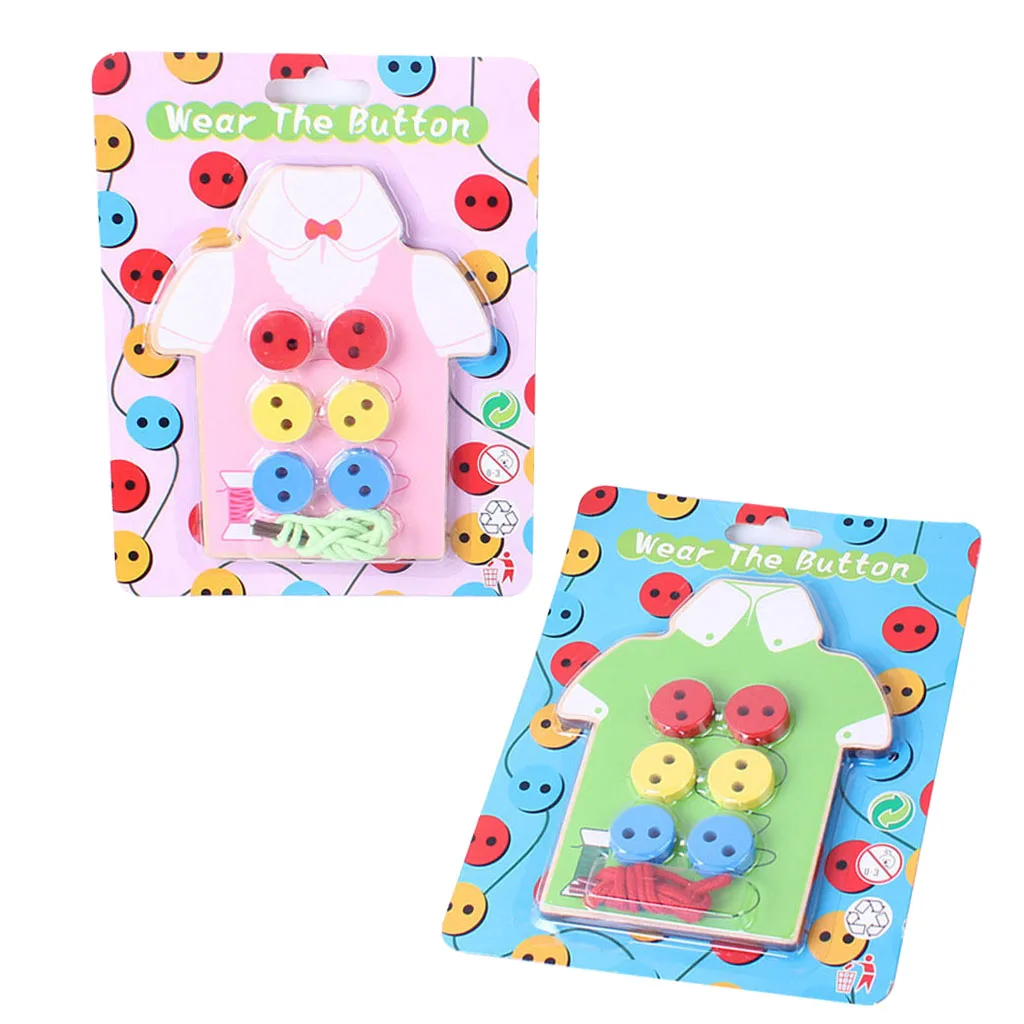 

Детские обучающие игрушки Монтессори, деревянные бусины с пуговицами для нарезания резьбы, доска для шнуровки, игрушка для малышей, Обучающ...