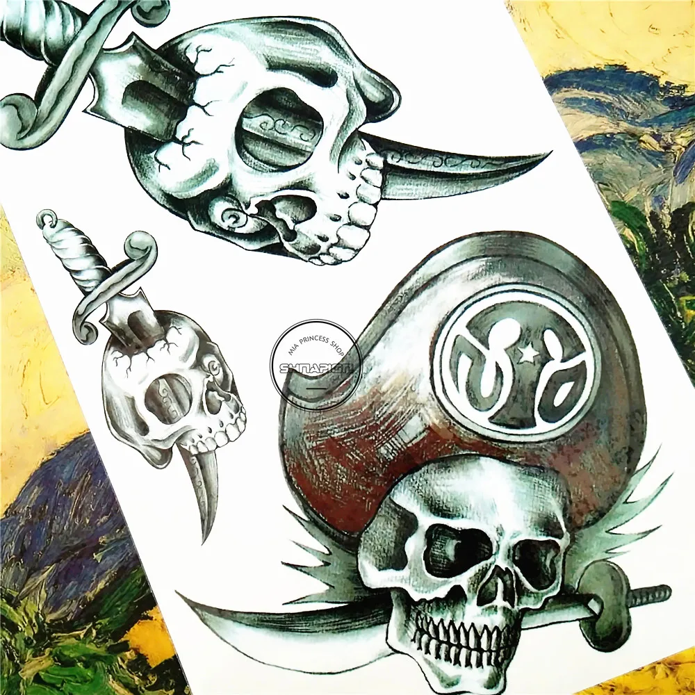 SHNAPIGN временная татуировка с пиратским черепом и мечом стикер для боди арта 17*10 см