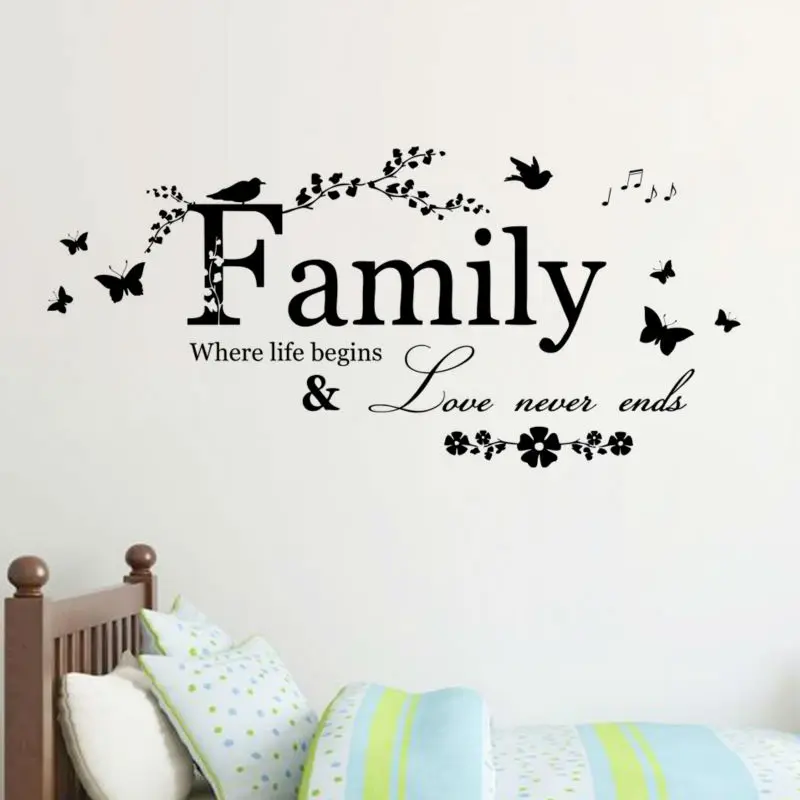 

Family Love never End Quote Vinyl Wall Decal Wall Lettering Art Words Wall Sticker Home Decor Wedding Decoration Living Room 801