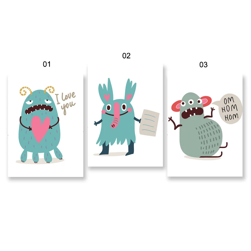 Скандинавский Мультфильм Монстр Холст Живопись Дети Спальня Декоративные