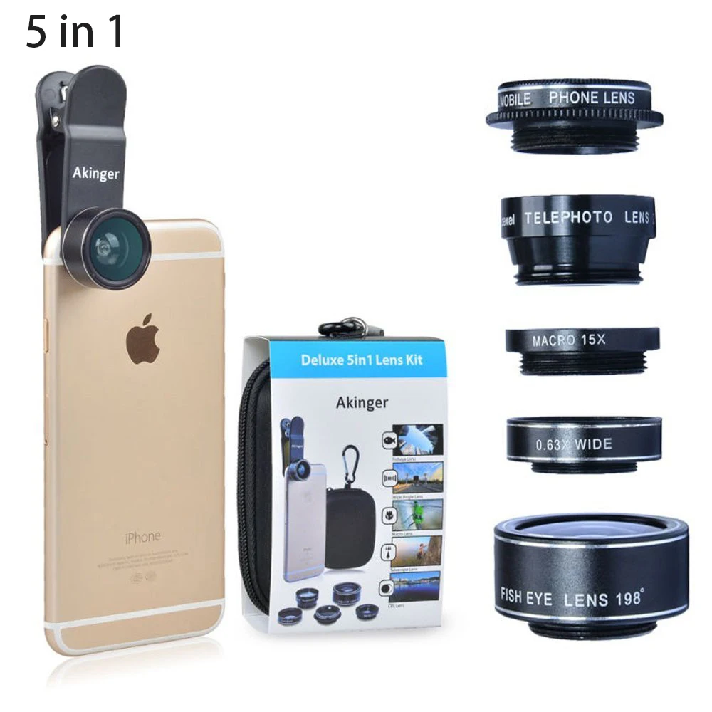Akinger 4in1 5in1 7in1 10in1 13in1 телефон Объективы для фотоаппаратов комплект рыбий глаз