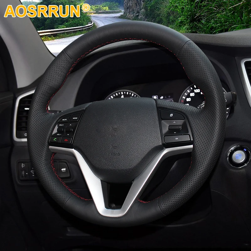 AOSRRUN черная кожаная мужская прошитая вручную чехол рулевого колеса автомобиля