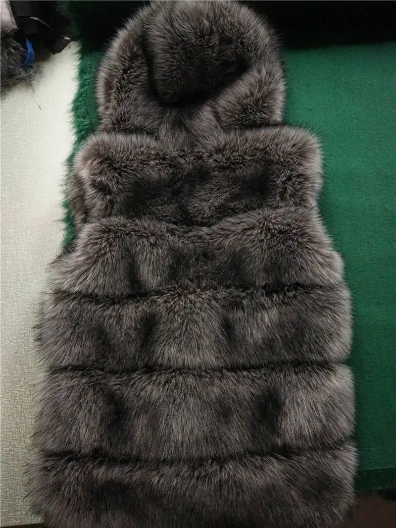 silver fox fur Модная уличная одежда, теплый жилет с капюшоном из искусственного меха, пальто, парка, зимнее пушистое пальто с плюшевым мишкой для женщин размера плюс 4xl, меховое пальто в стиле пэчворк - Color: silver fox fur