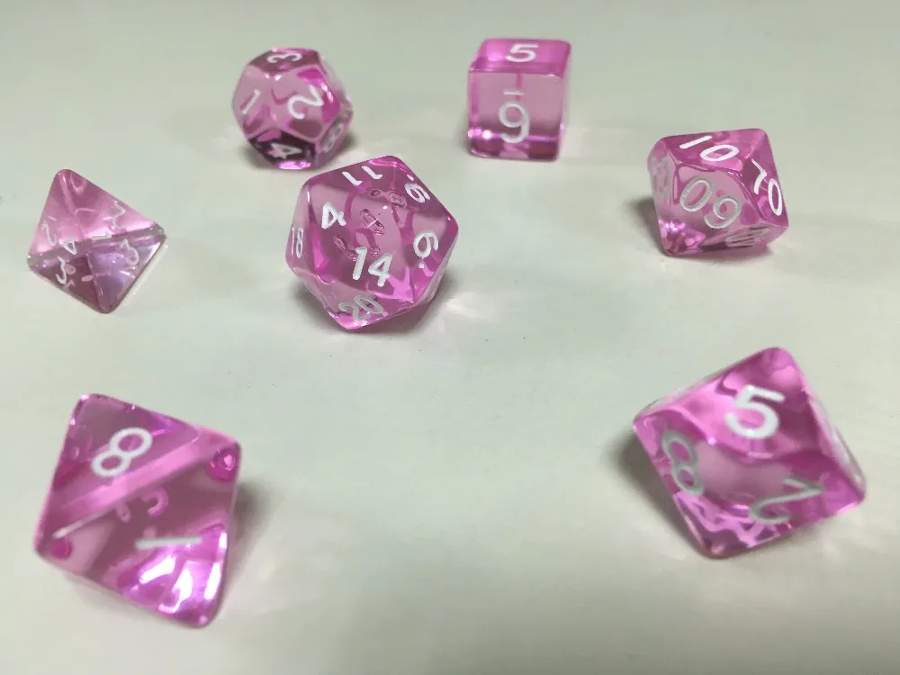 High Quality 7pcs/set dic Transparent Digital Polyhedral Rich Color Dice,Set of D4 D6 D8 D10%D12 D20 for Dnd Rpg Board Game dice