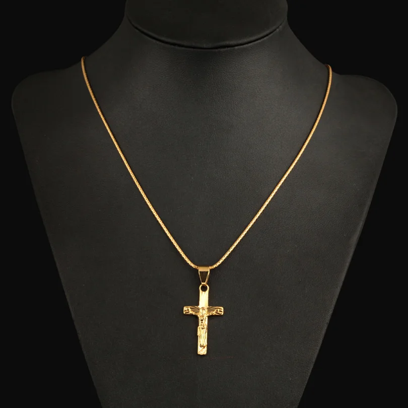 Иисус крест кулон Цепочки и ожерелья для Для мужчин женщин золото Цвет длинной
