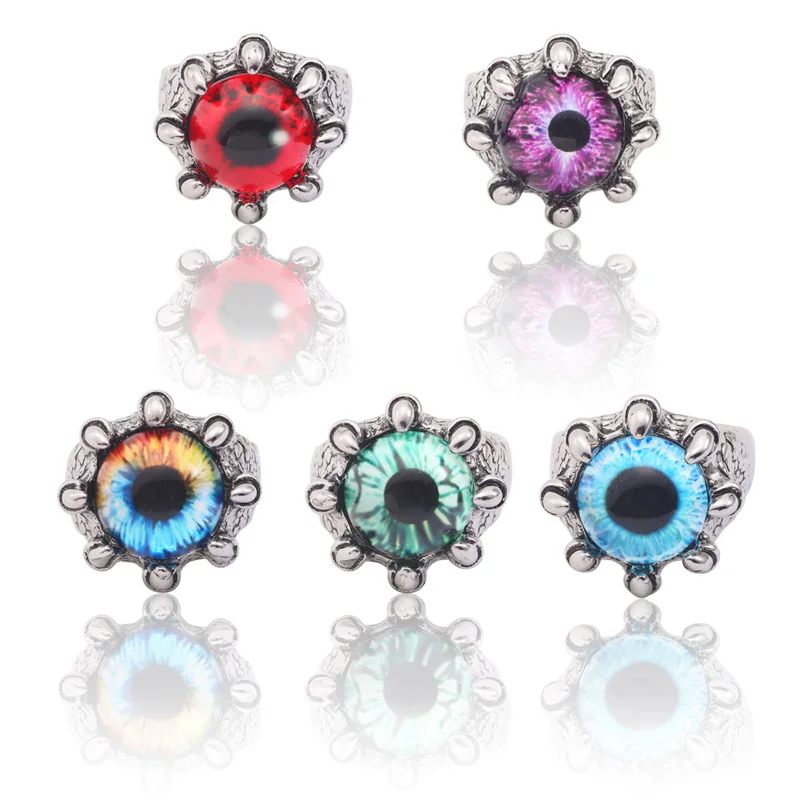 

New Fashion Trend Domineering Alloy Blinking Ring Jewelry Men And Women Gothic Retro Devil Eyes Multicolor Ring Jewelry Gift
