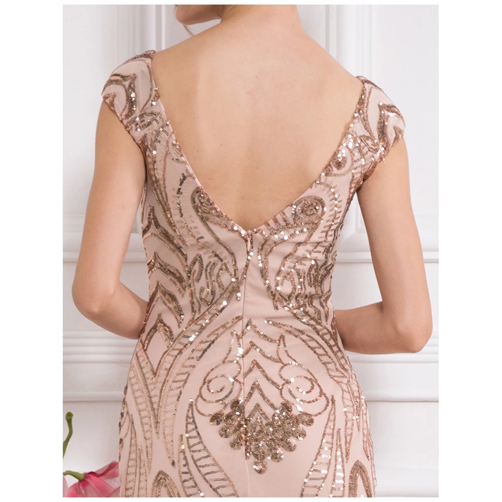Женское платье с блестками Angel-fashions длинное вечернее рукавом-крылышком расшитое