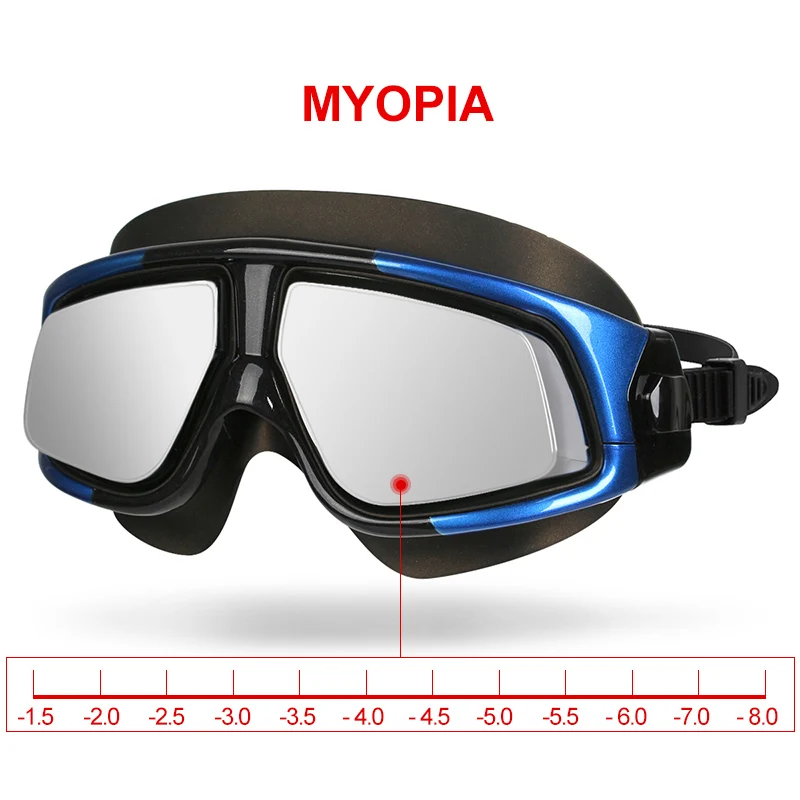 Copozz nearsighted Swimming Goggles Waterproof Anti Fog UV Eyewear Silicon Mirrored Large Frame unisex Sport Myopia Swim Mask