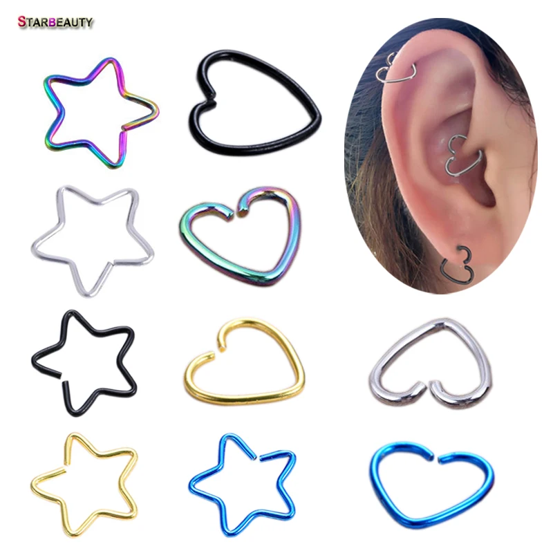 5 pcs/lot Star Heart Ear Tragus Piercing Helix Piercing Cartilage Earrings Pircing Fake Nose Ring Daith Piercing Oreja Jewelry