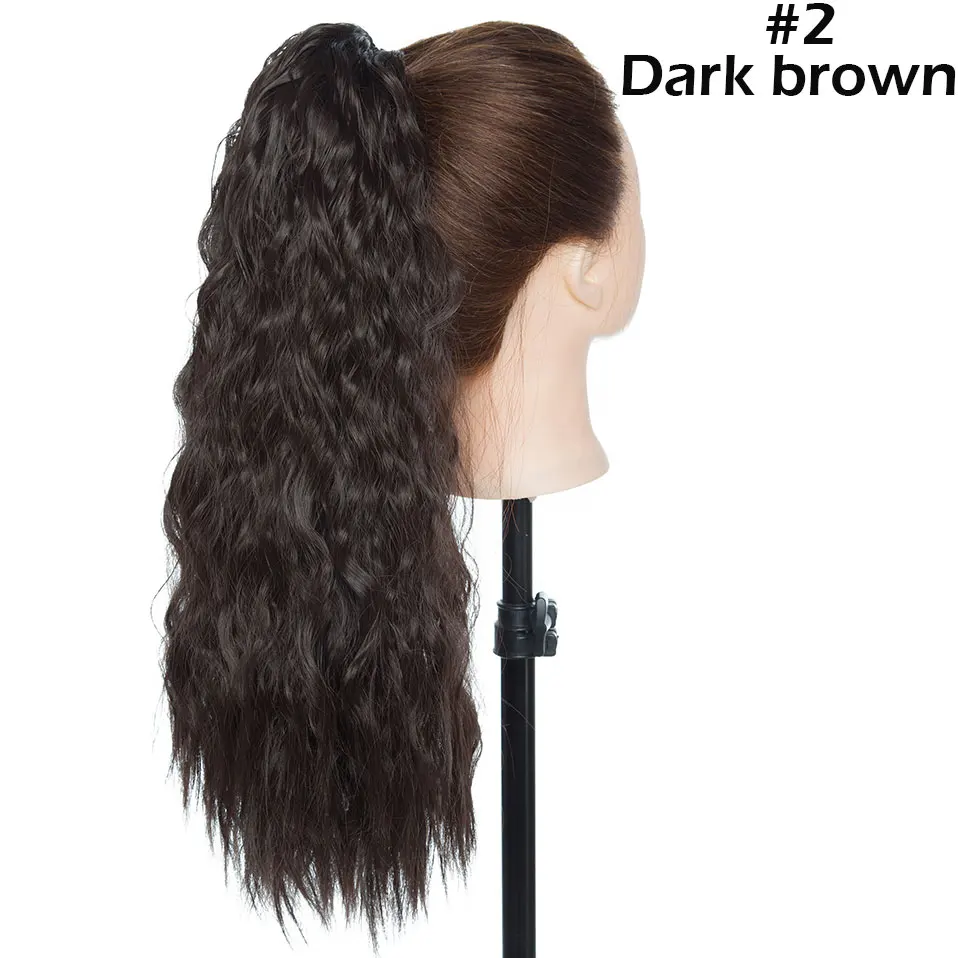 dark brown SNOILITE 18 дюймов длинная кукурузная водяная плойка с хвостом для наращивания волос на шнурке накладной хвост для женщин - Цвет: dark brown