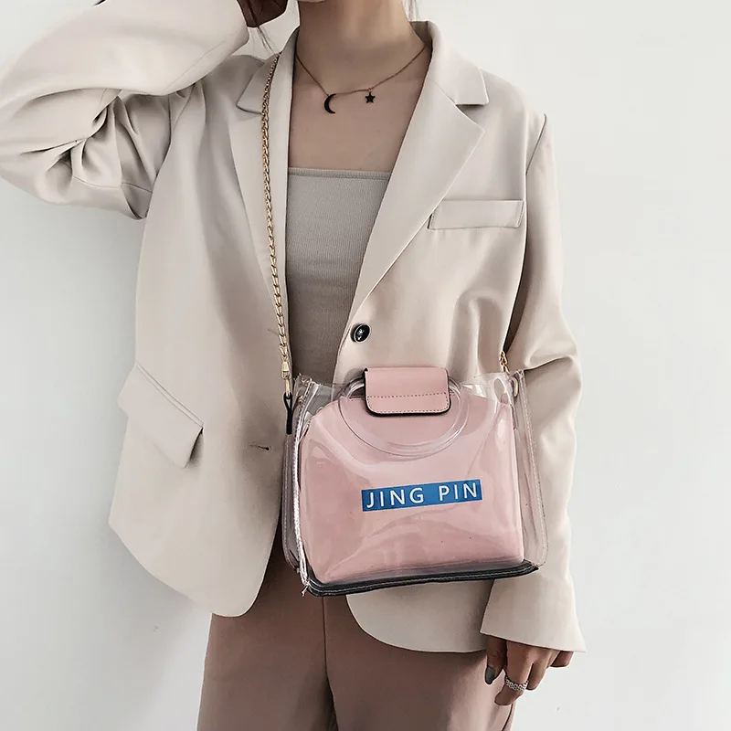 

Women Messenger Bags Clear Purse Sac Transparent Femme Portable Transparent Bag New 2019 Jelly Bag Shoulder Slung Handbag WWJ292