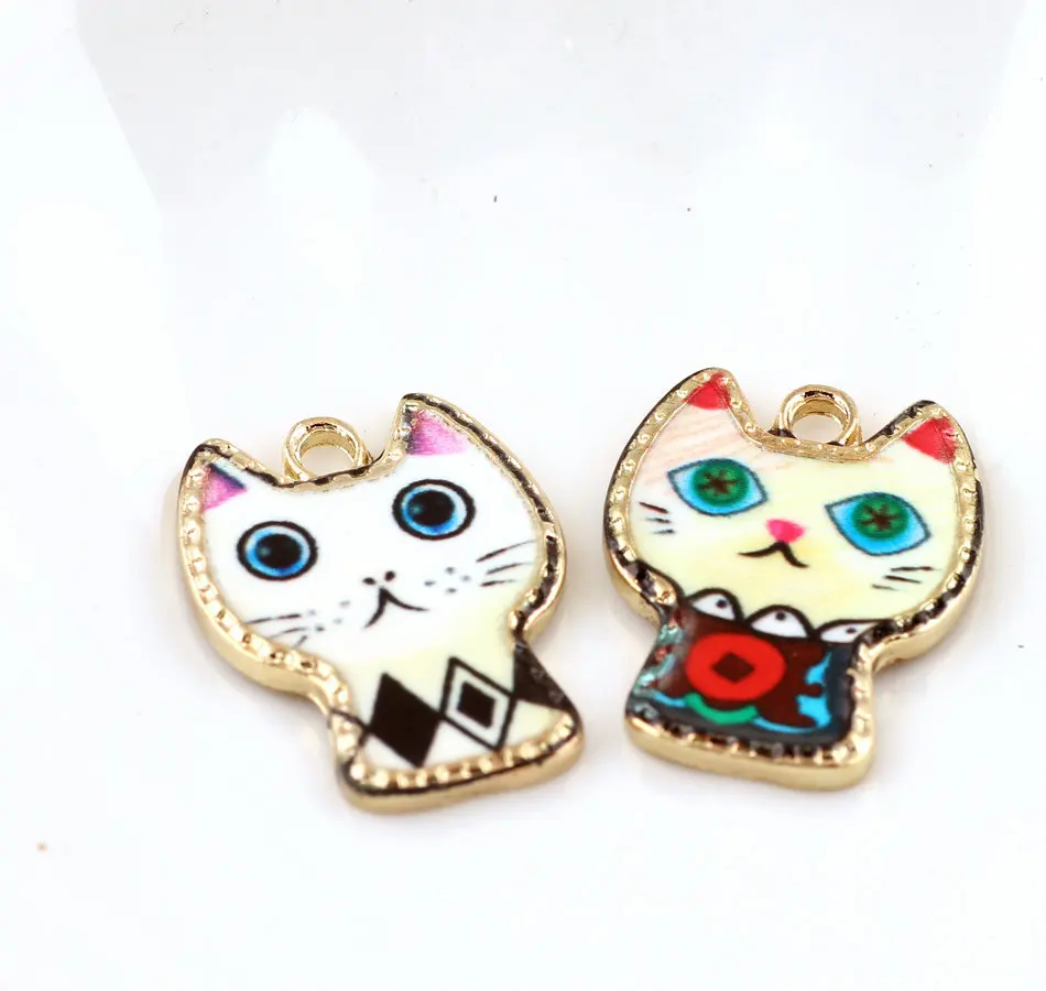 

New Arrival Kawaii Alloy Pendant Charms 60PCs 20PCs 18*23MM Gold Tone Enamel Oil Drop Metal Cat Animal Bracelet Charm Craft