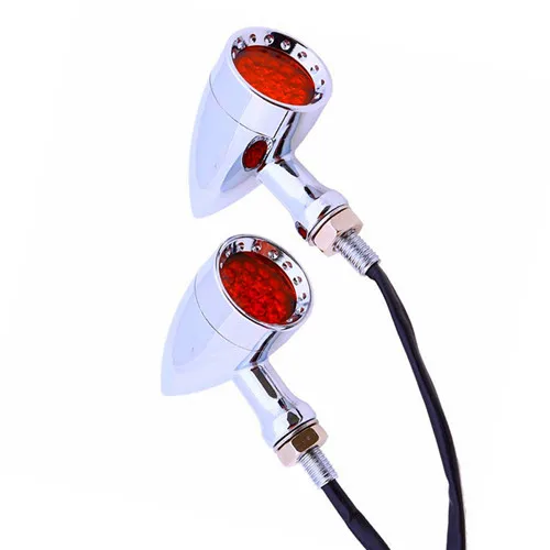 

Universal Motorcycle Bullet 20 LED Turn Signal Brake Light Lamp Chrome Red 10mm Dirt bike Cafe Racer Old School Bobber Touring