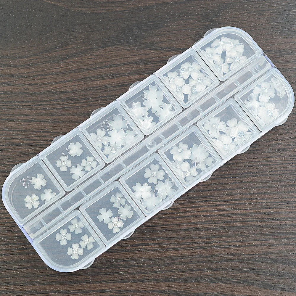 

1 box white flower design 3d Nail Glitter charms Manicure Nail Art Glitter Decorations supplies tools accessoires