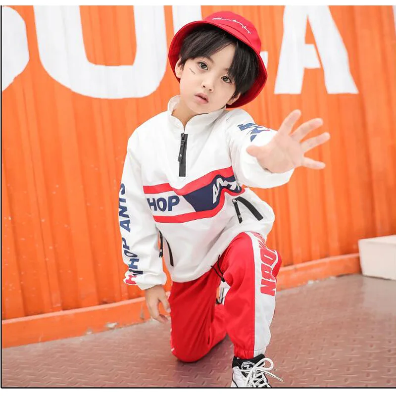 Kids Red Jacket Shirt Jogger Pants Ballroom dancing clothes Suit Outfits Girls Boys Competition Jazz Hip Hop dance wear Clothing |