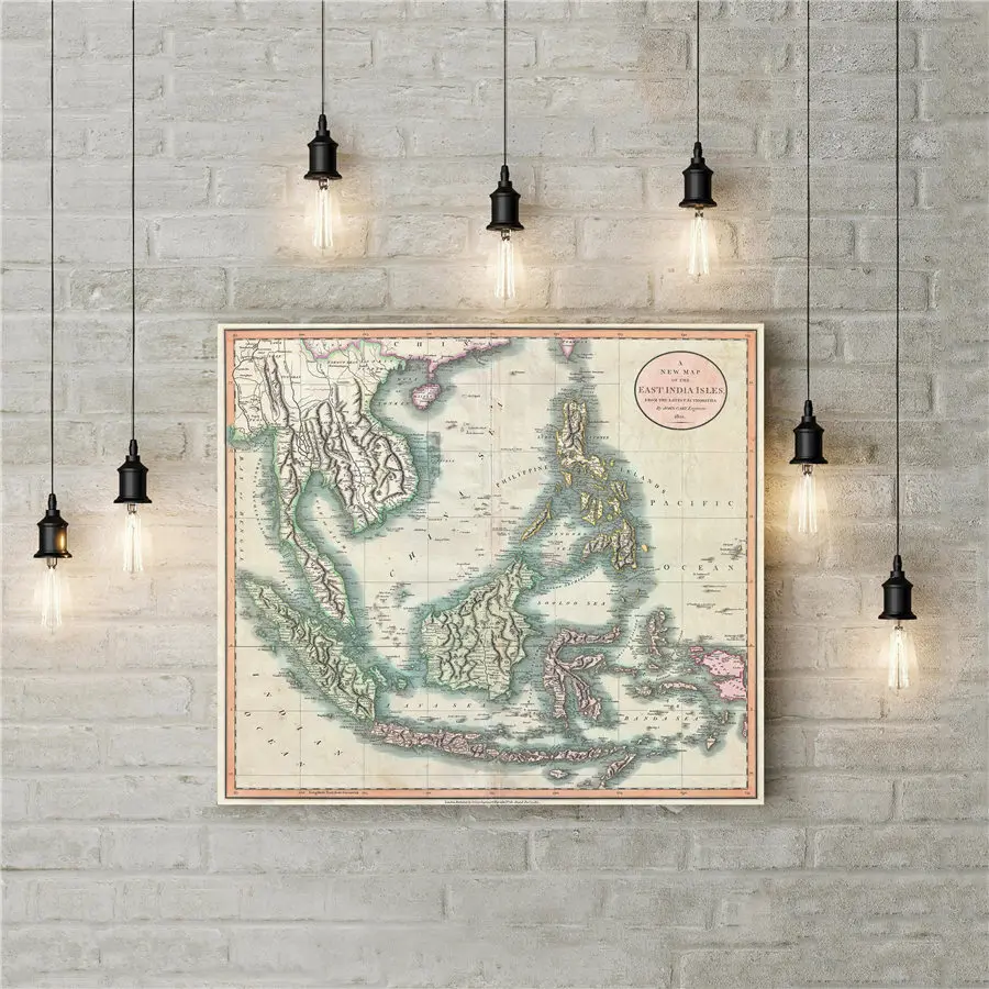 Cary Map the East Indies and Southeast Asia Singapore Borneo Sumatra Java Филиппины винтажная холщовая настенная