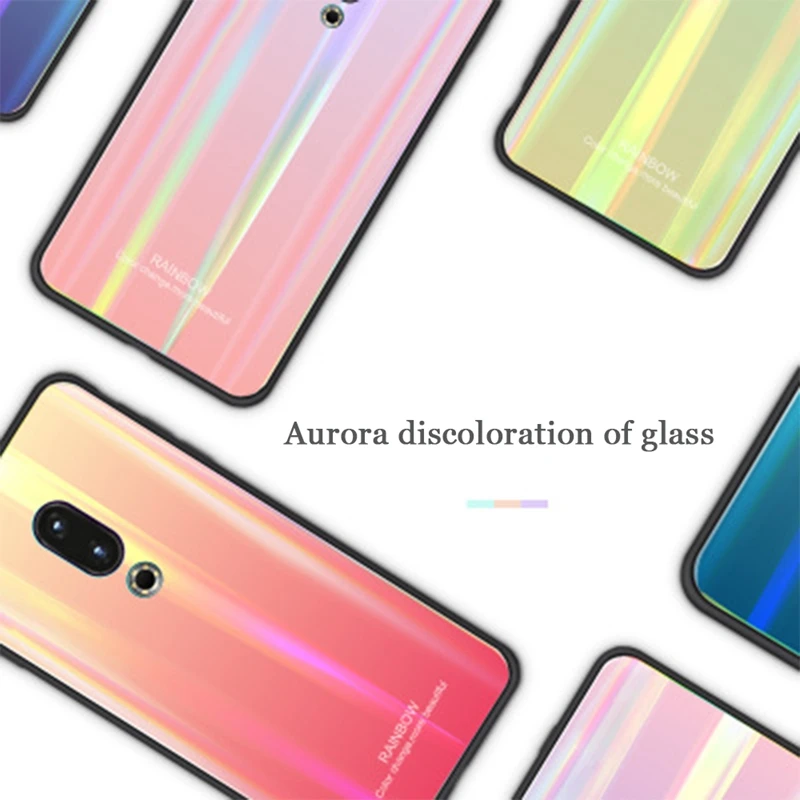 OLLIVAN градиент закалённое Защитное стекло для Meizu 16th случае мода Радуга Мягкая