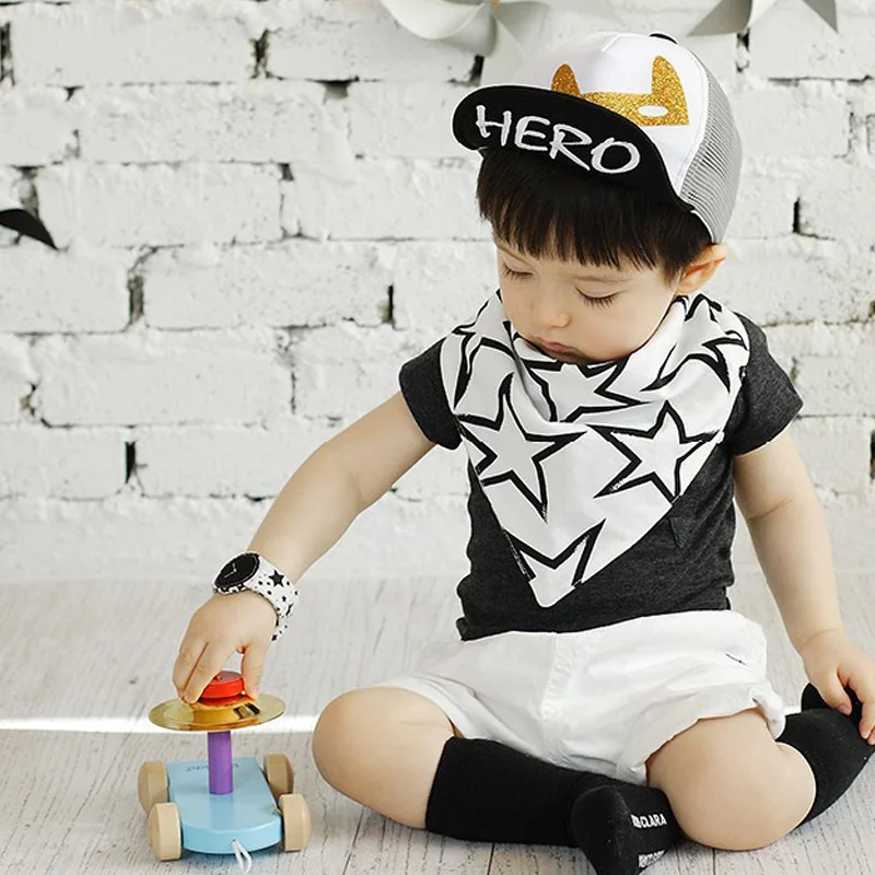 2018 Fashion Baby Bibs with Stars Button Style Boy Solid Moms Care Slabbers Pure Cotton Bandana Bib for Newborn | Детская одежда и