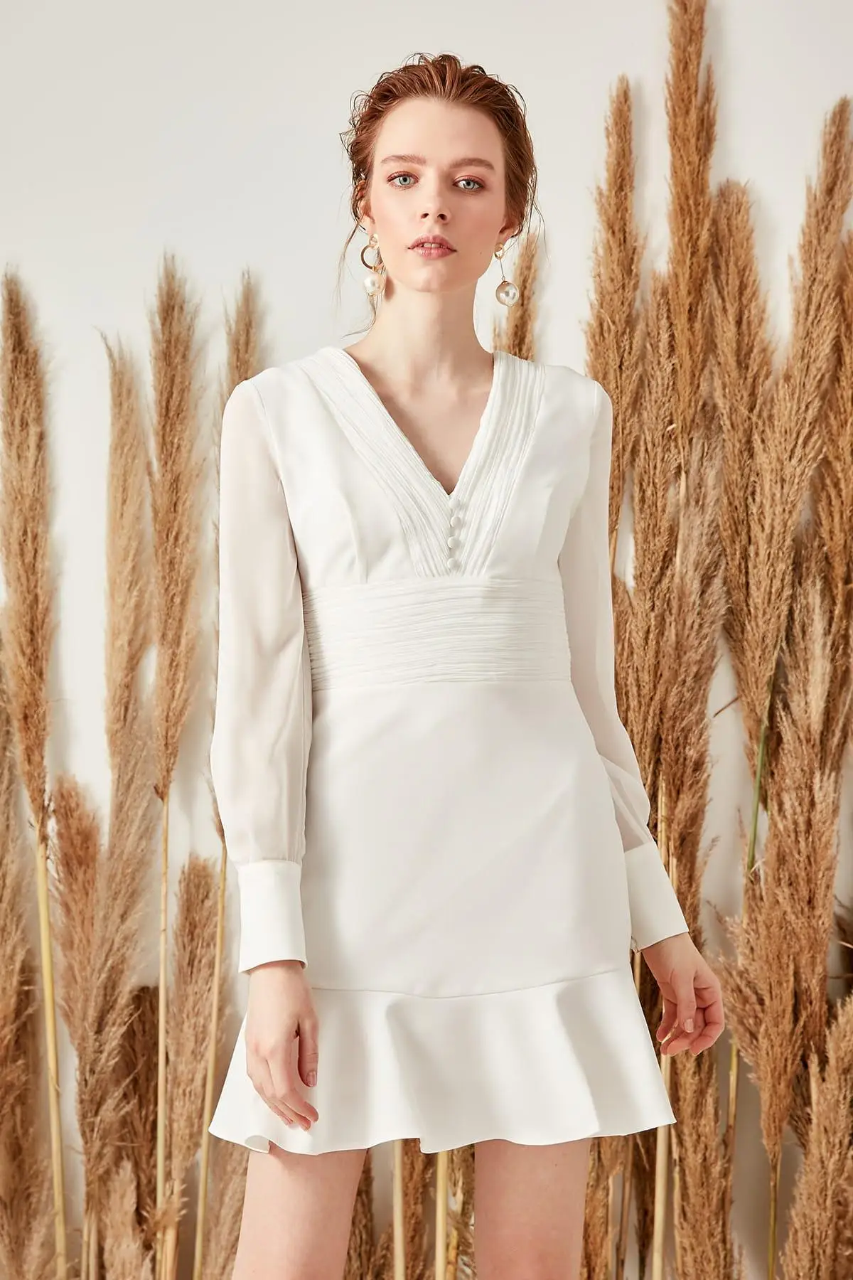 Trendyol экрю корсаж Деталь Платье TPRSS19BB0081 | Женская одежда