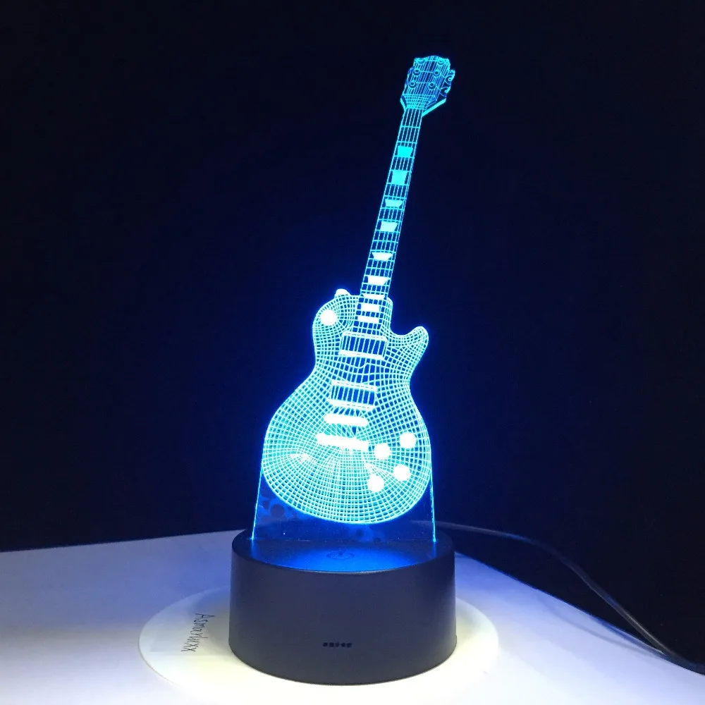3D Электрогитары светодиодный светильник 7 Красочные USB LED Настольная лампа