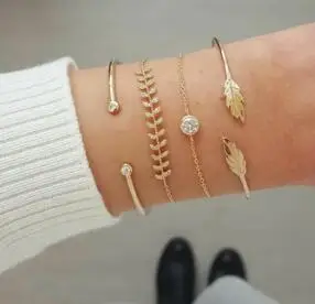 4 шт./компл. Женская мода Кристалл Листья Геометрические цепи набор с золотым