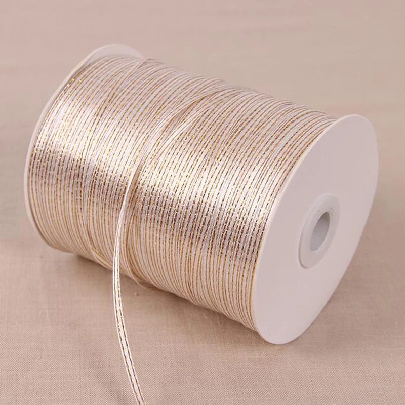 50yards 1/8''(3mm) Gold Edge White Ribbon high quality grosgrain satin ribbons gift packaging ribbons Wedding Party Decoration