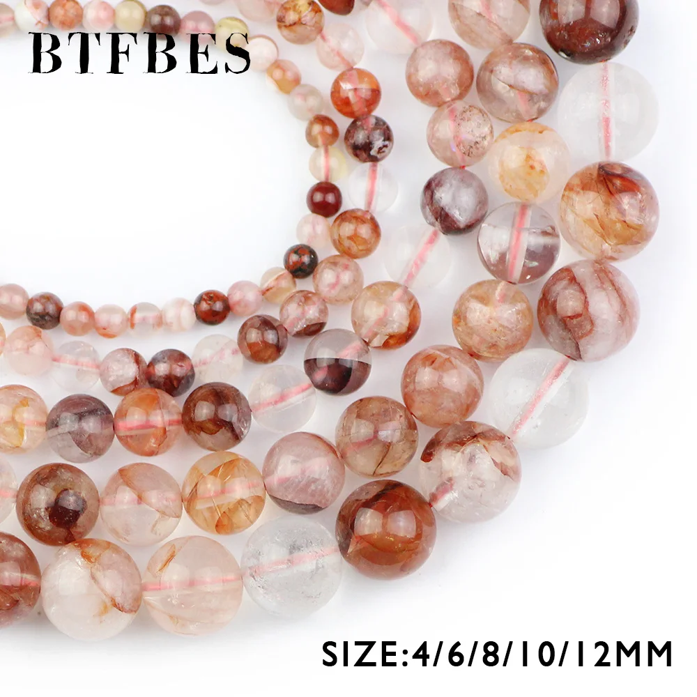 BTFBES Natural Red Quartz Crystal Hong Kong Imports Stone 6 8 10 12MM Round Colot Loose Bead For Jewelry Bracelet Making DIY | Украшения и