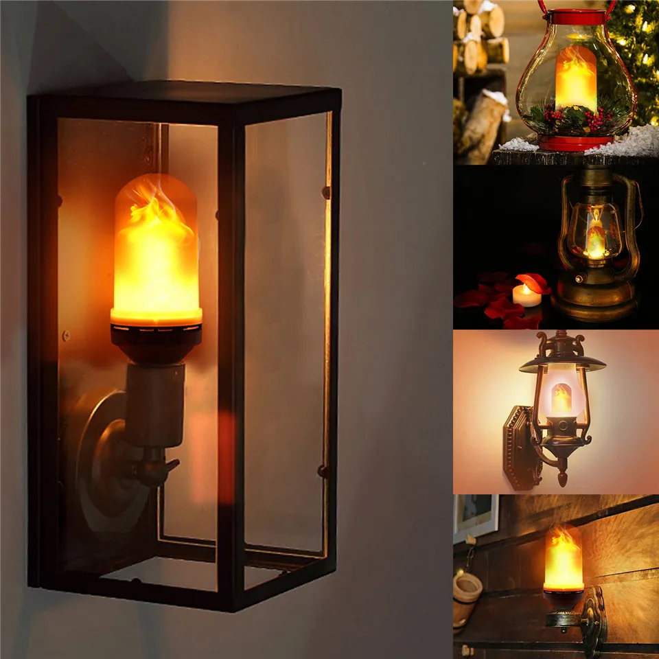 E26 E27 LED Flame Effect Fire Light Bulb SMD2835 Flickering Decorative Lamp 1200K AC85V~265V | Лампы и освещение