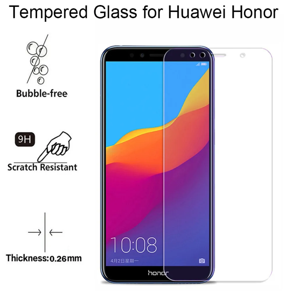 Закаленное Стекло чехол для huawei Honor 7A 7C Pro Y6 Y7 Y9 Y5 Prime 2018 Secren протектор 9 H защита на