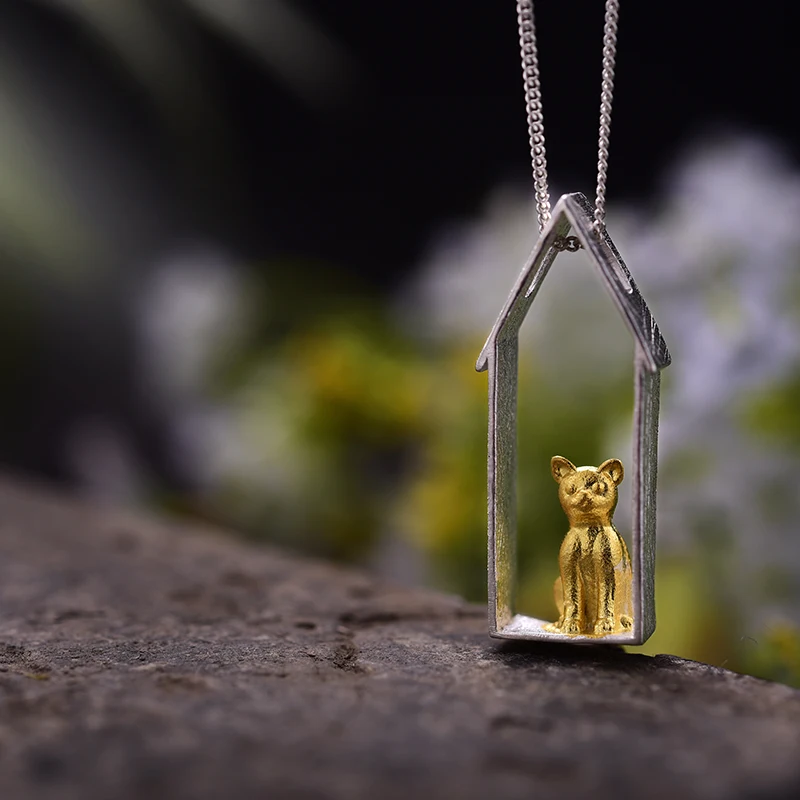 Lotus Fun Moment реальные 925 серебро ручной работы Модные украшения творческий милый кот