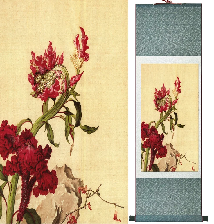 LangShining живопись чернилами птицы и цветы Весенняя шелковая прокрутка цветок | Дом