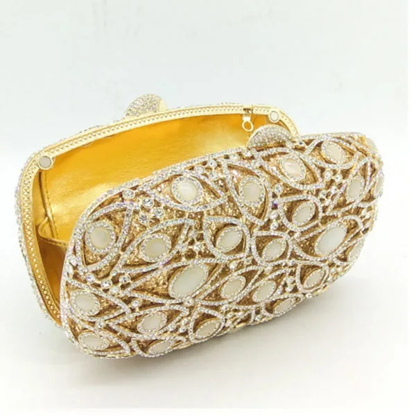 

gold stone crystal diamond Clutch Bag Luxury Diamond Crystal Evening Party Purse Pochette Female Banquet Mini Box Feast Handbags