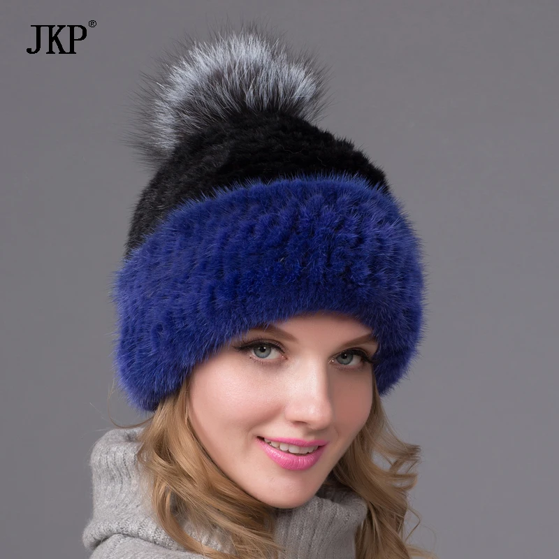 Россия Для женщин меховая шапка из натуральной норки с помпон меха черно бурой