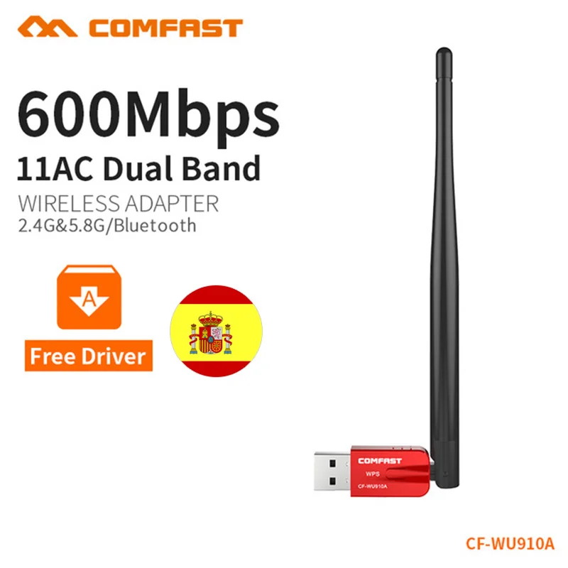 COMFAST 2 4 ГГц и 5 8 ггц WiFi адаптер 600 Мбит/с двухдиапазонный USB Wifi приемник Bluetooth