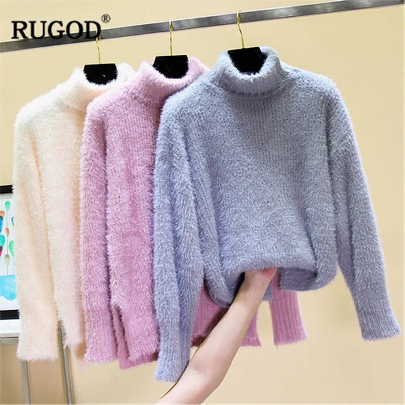 RUGOD 2019 New Turtleneck Cashmere Sweater Women Solid Long Sleeve Dense Knitwear Pullover Female Soft Warm Sweaters Tops | Женская
