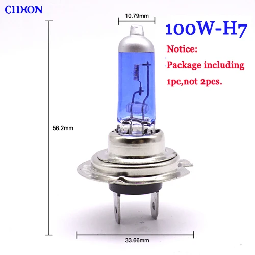 1pc-100W-H7 Ciihon белый галогенные лампы H1 H3 H4 HB2 H7 H8 H11 9005 HB3 9006 9012 H15 55 Вт 100 Вт кварцевое стекло Автомобильные светодиодные лампы фар - Испускаемый цвет: 1pc-100W-H7
