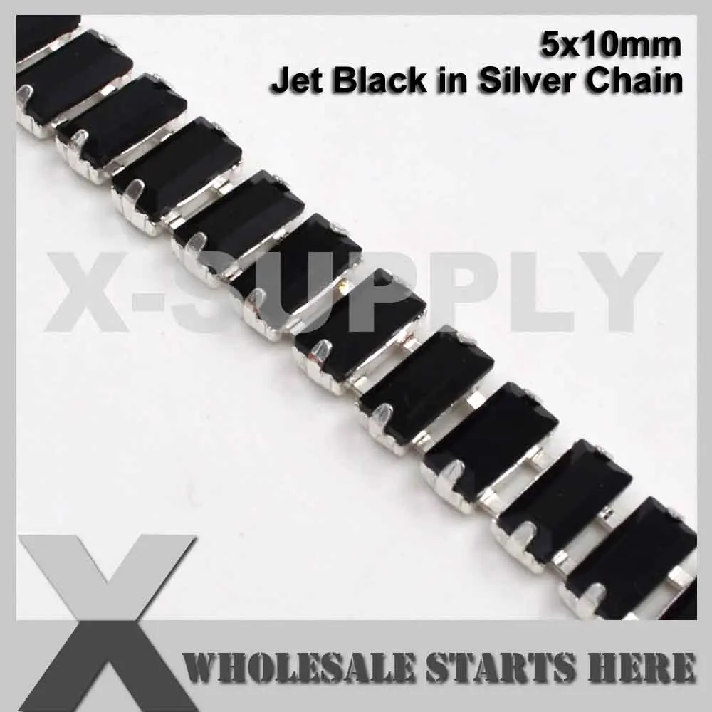 Jet Black 5x10 мм багет(прямоугольник) Кубок из горного хрусталя цепь для одежды, обуви, ювелирных изделий, домашних животных, шляпы/два разъема/5 ярдов/партия - Цвет: Jet Black
