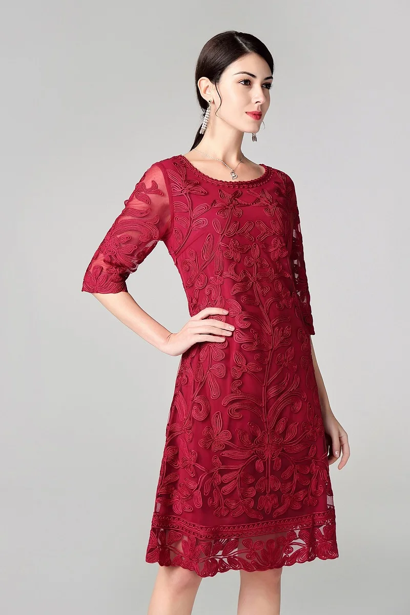 XXXXL платья Vestidos весенне-летние модные коктейльные вечерние женские с круглым вырезом ткань с аппликациями вышивка красное платье синего цвета