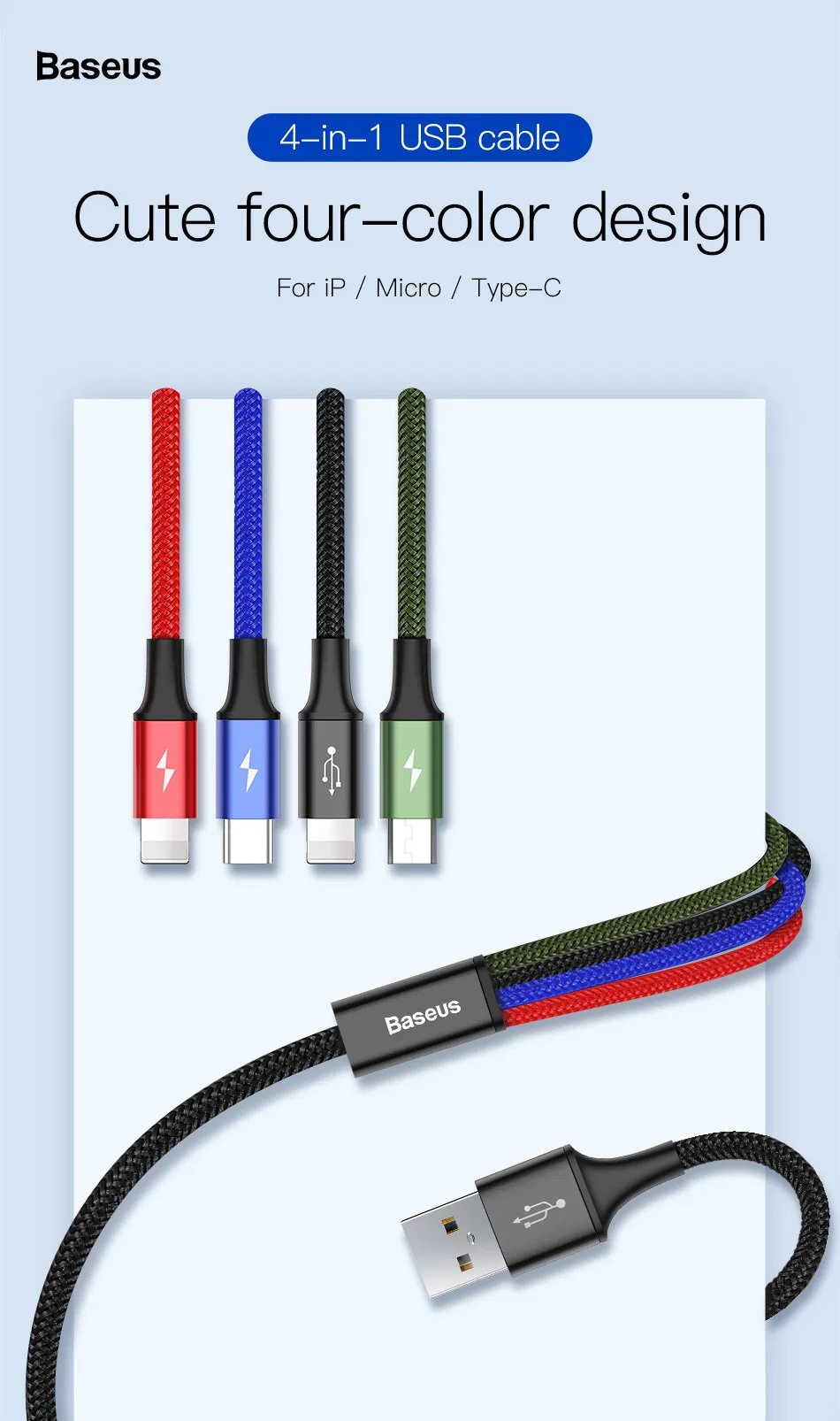 4 в 1 мульти usb кабель для зарядки для iPhone 8 samsung huawei xiaomi usb кабель для зарядного устройства для apple светильник с разъемом микро usb type c кабель