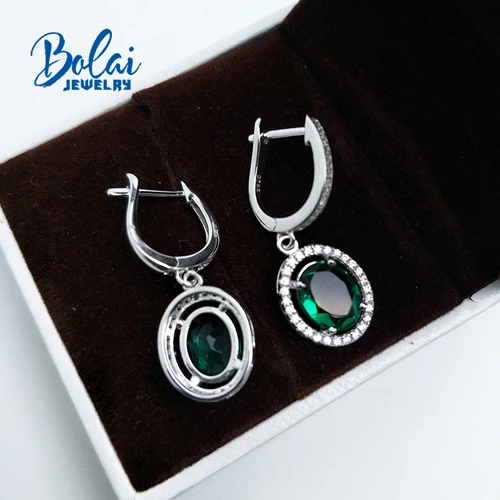 Bolaijewelry серьги с зеленым Изумрудом и застежкой в стиле Дианы серебряные ювелирные