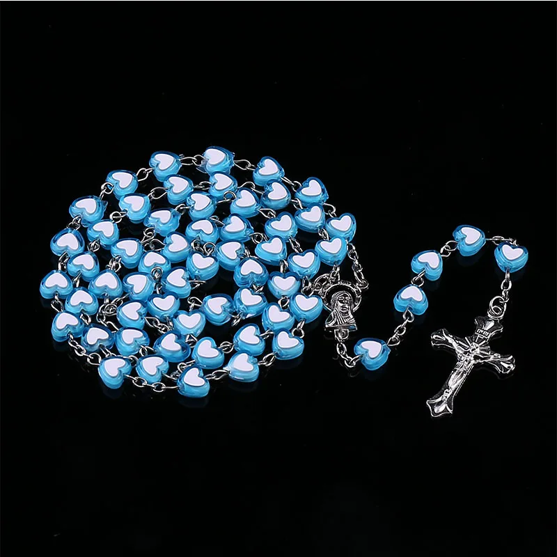 Ожерелье в форме сердца из хрусталя католического розария длинная цепочка с