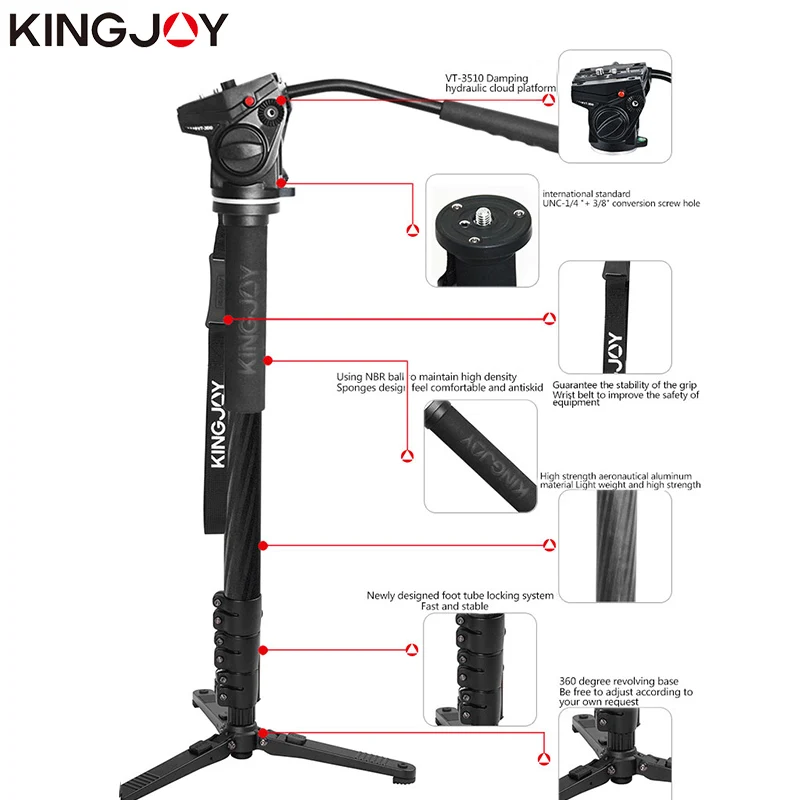 KINGJOY официальный MP3208F + VT 3510 монопод из углеродного волокна Dslr для всех моделей